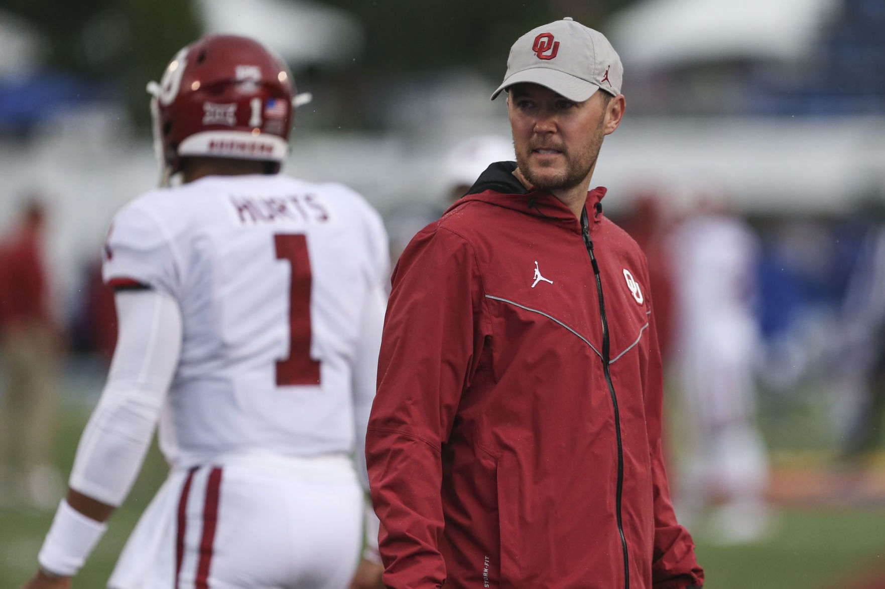 Jalen Hurts and Lincoln Riley